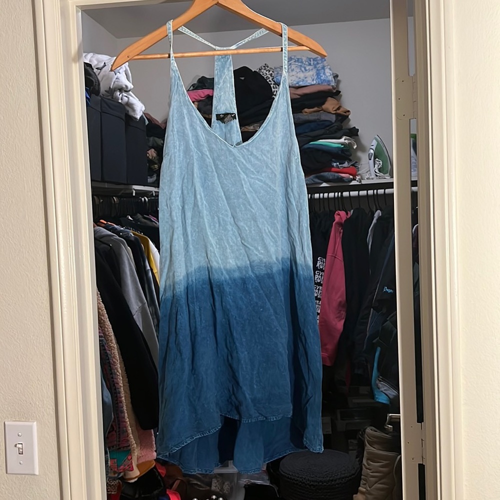 Denim tie dye dress with racer back detail
